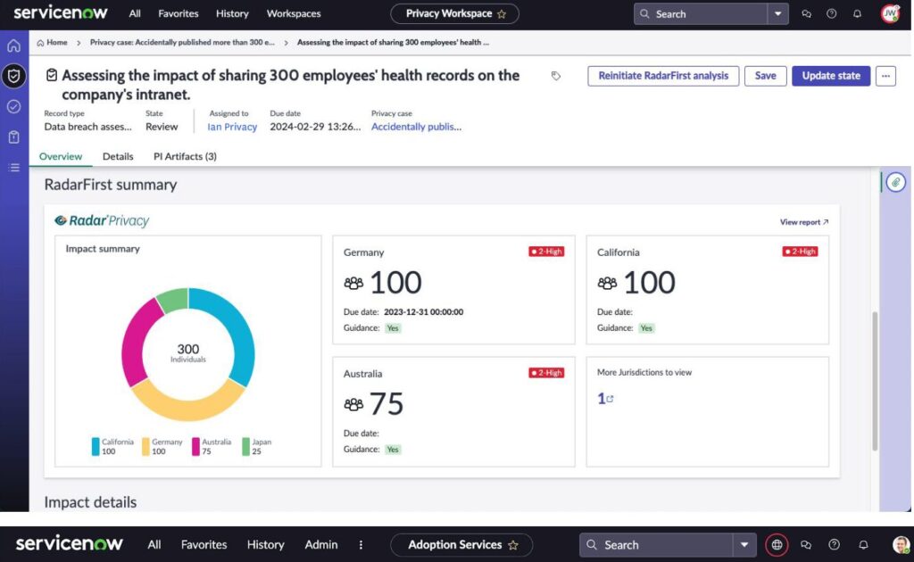 a preview of the ServiceNow and RadarFirst privacy technology integration
